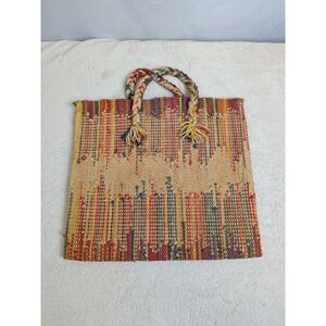 Boho Woven Tote Bag Colorful Tassel Macrame Beach Shoulder Bag